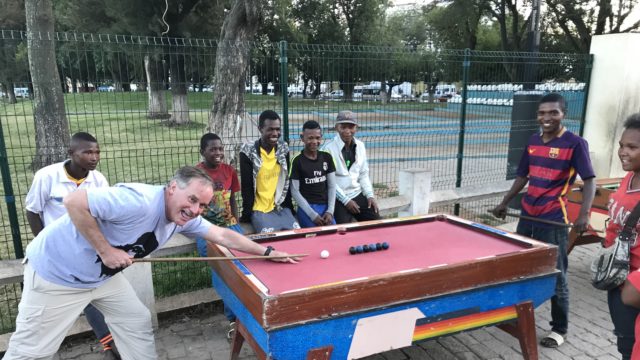 Playing pool with the local kids in Madagascar ... I lost!