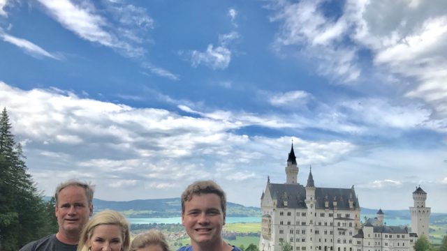 Family at Neuschwanstein Castle near Füssen in southwest Bavaria, Germany